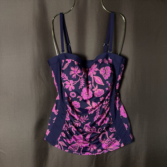 Lands' End 4, 2-10 LONG Bandeau Tankini Swimsuit Top Removable Adjustable Straps - Picture 2 of 10